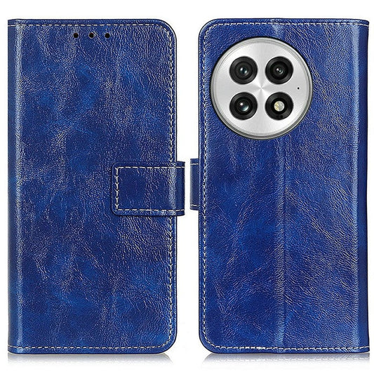 For OnePlus 13 Leather Case Wallet Phone Cover Crazy Horse Texture - Blue