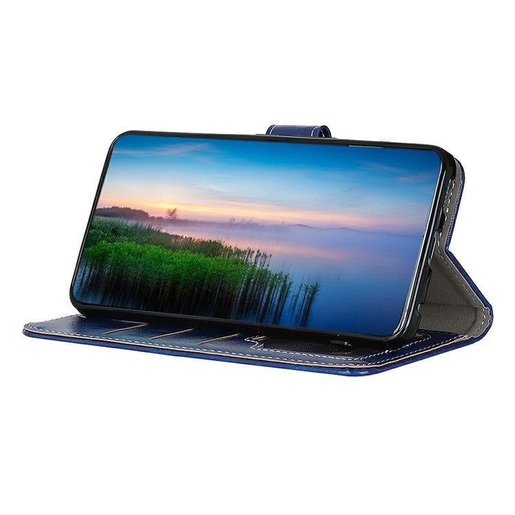 For OnePlus 13 Leather Case Wallet Phone Cover Crazy Horse Texture - Blue