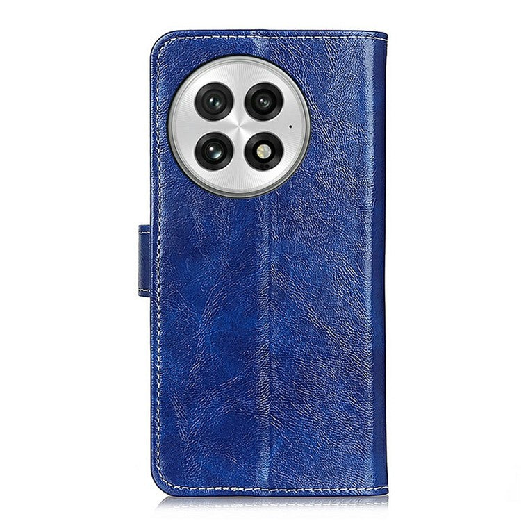 For OnePlus 13 Leather Case Wallet Phone Cover Crazy Horse Texture - Blue