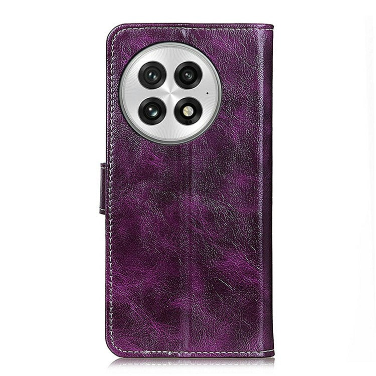 For OnePlus 13 Leather Case Wallet Phone Cover Crazy Horse Texture - Purple