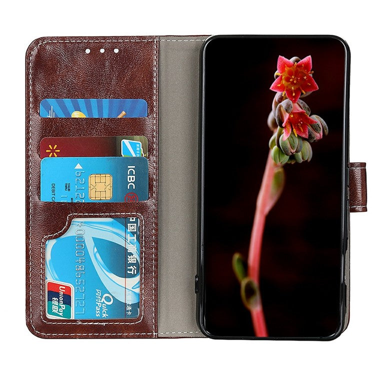 For OnePlus 13 Leather Case Wallet Phone Cover Crazy Horse Texture - Brown