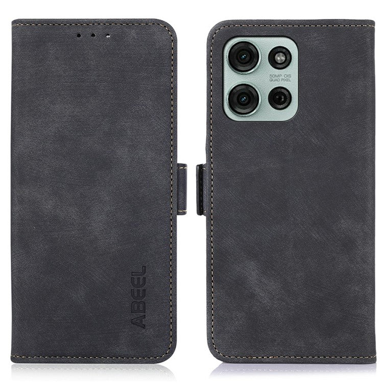 ABEEL For Motorola Moto G75 5G Wallet Phone Case Retro Leather Flip Cover with Stand - Black