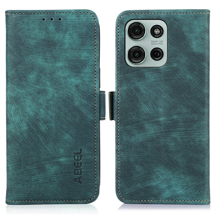 ABEEL For Motorola Moto G75 5G Wallet Phone Case Retro Leather Flip Cover with Stand - Green