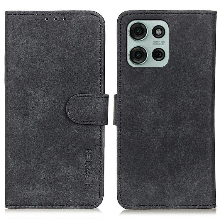 KHAZNEH For Motorola Moto G75 5G Case PU Leather Retro Texture Phone Cover - Black