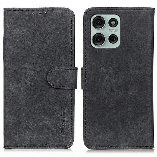 KHAZNEH For Motorola Moto G75 5G Case PU Leather Retro Texture Phone Cover - Black