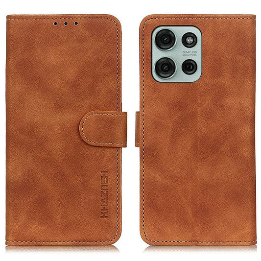KHAZNEH For Motorola Moto G75 5G Case PU Leather Retro Texture Phone Cover - Brown