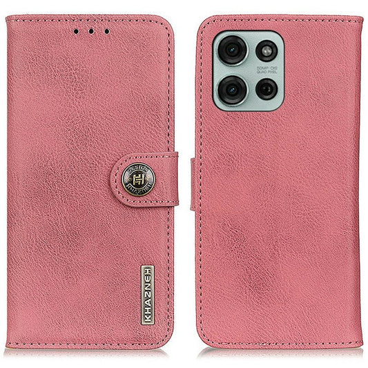 KHAZNEH For Motorola Moto G75 5G Wallet Case Cowhide Texture Leather Flip Phone Cover - Pink