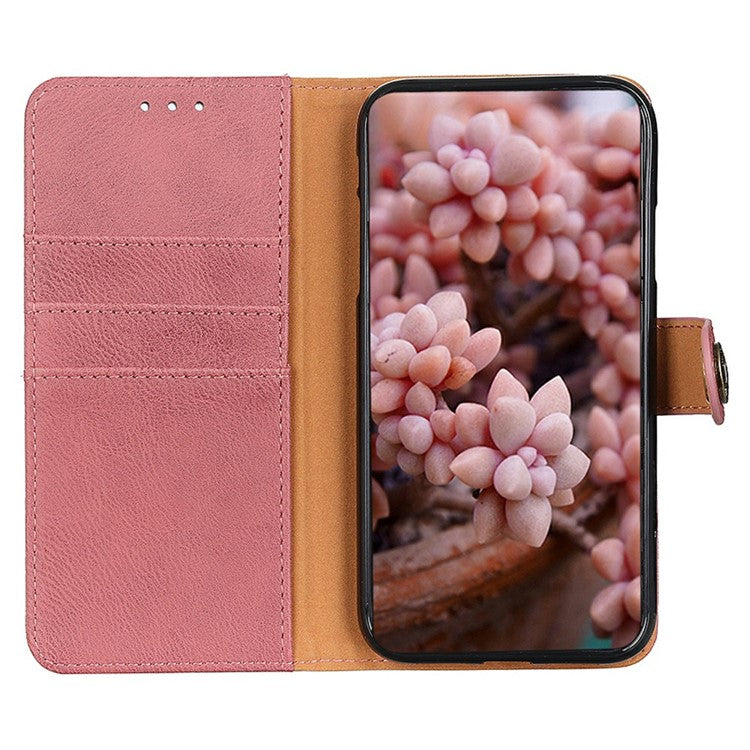 KHAZNEH For Motorola Moto G75 5G Wallet Case Cowhide Texture Leather Flip Phone Cover - Pink