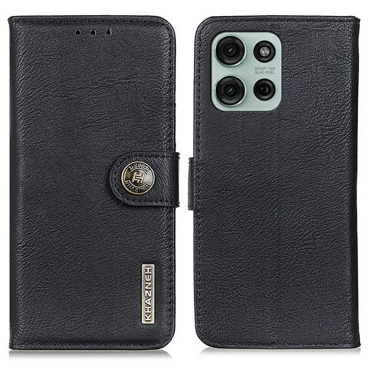 KHAZNEH For Motorola Moto G75 5G Wallet Case Cowhide Texture Leather Flip Phone Cover - Black