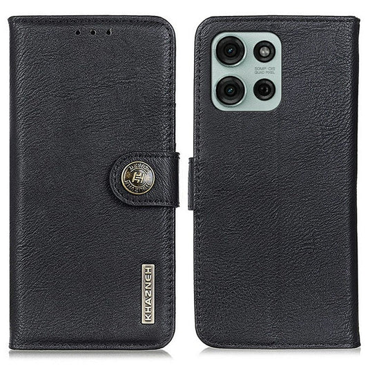 KHAZNEH For Motorola Moto G75 5G Wallet Case Cowhide Texture Leather Flip Phone Cover - Black