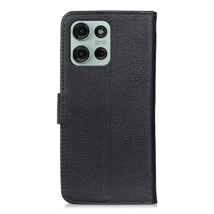 KHAZNEH For Motorola Moto G75 5G Wallet Case Cowhide Texture Leather Flip Phone Cover - Black