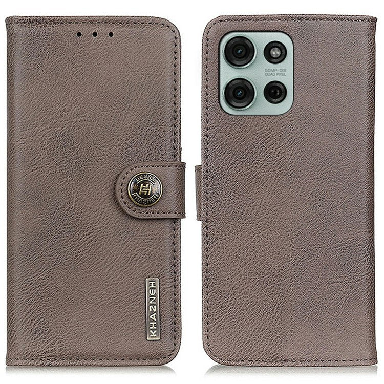 KHAZNEH For Motorola Moto G75 5G Wallet Case Cowhide Texture Leather Flip Phone Cover - Khaki