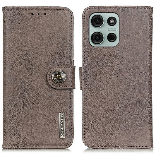 KHAZNEH For Motorola Moto G75 5G Wallet Case Cowhide Texture Leather Flip Phone Cover - Khaki