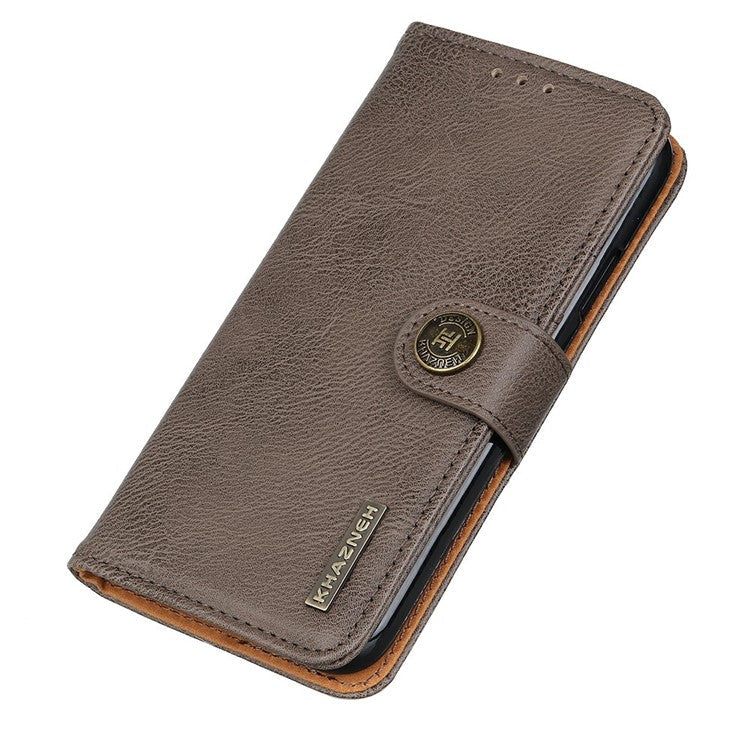 KHAZNEH For Motorola Moto G75 5G Wallet Case Cowhide Texture Leather Flip Phone Cover - Khaki