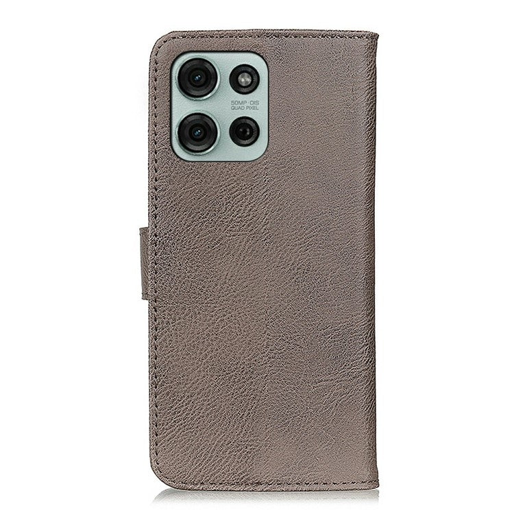 KHAZNEH For Motorola Moto G75 5G Wallet Case Cowhide Texture Leather Flip Phone Cover - Khaki