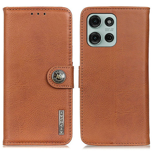 KHAZNEH For Motorola Moto G75 5G Wallet Case Cowhide Texture Leather Flip Phone Cover - Brown