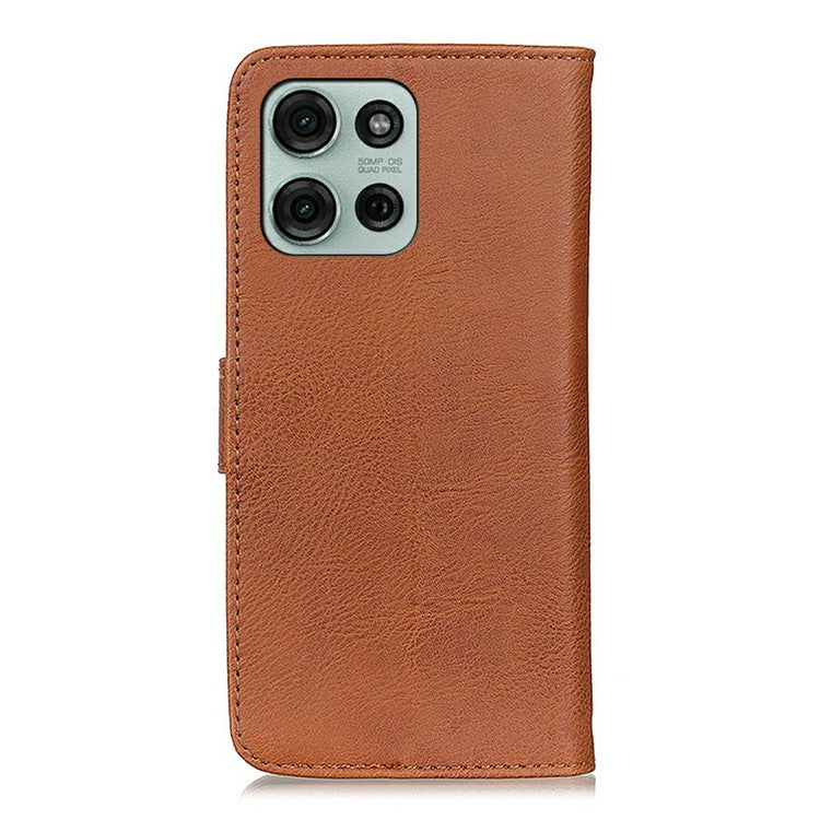 KHAZNEH For Motorola Moto G75 5G Wallet Case Cowhide Texture Leather Flip Phone Cover - Brown