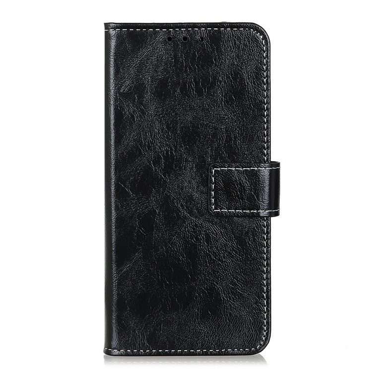 For Motorola Moto G75 5G Leather Case Wallet Phone Cover Crazy Horse Texture - Black