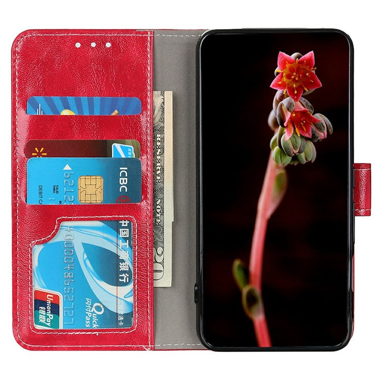 For Motorola Moto G75 5G Leather Case Wallet Phone Cover Crazy Horse Texture - Red