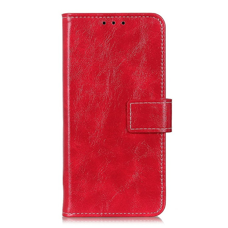 For Motorola Moto G75 5G Leather Case Wallet Phone Cover Crazy Horse Texture - Red