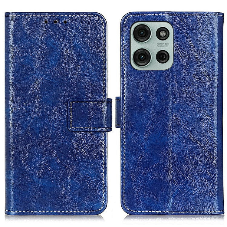 For Motorola Moto G75 5G Leather Case Wallet Phone Cover Crazy Horse Texture - Blue