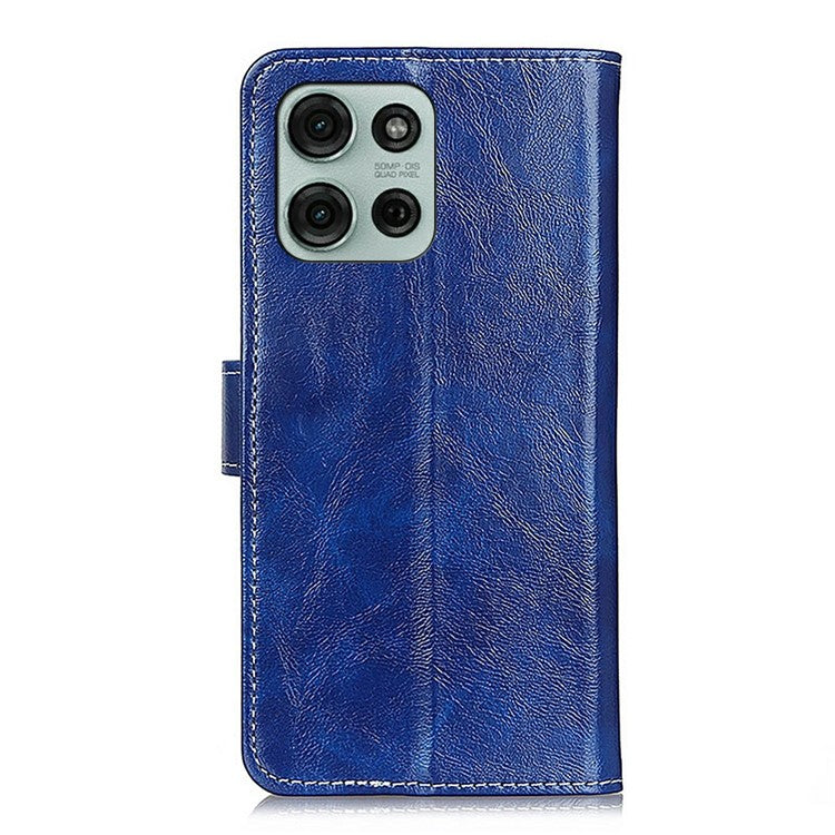 For Motorola Moto G75 5G Leather Case Wallet Phone Cover Crazy Horse Texture - Blue