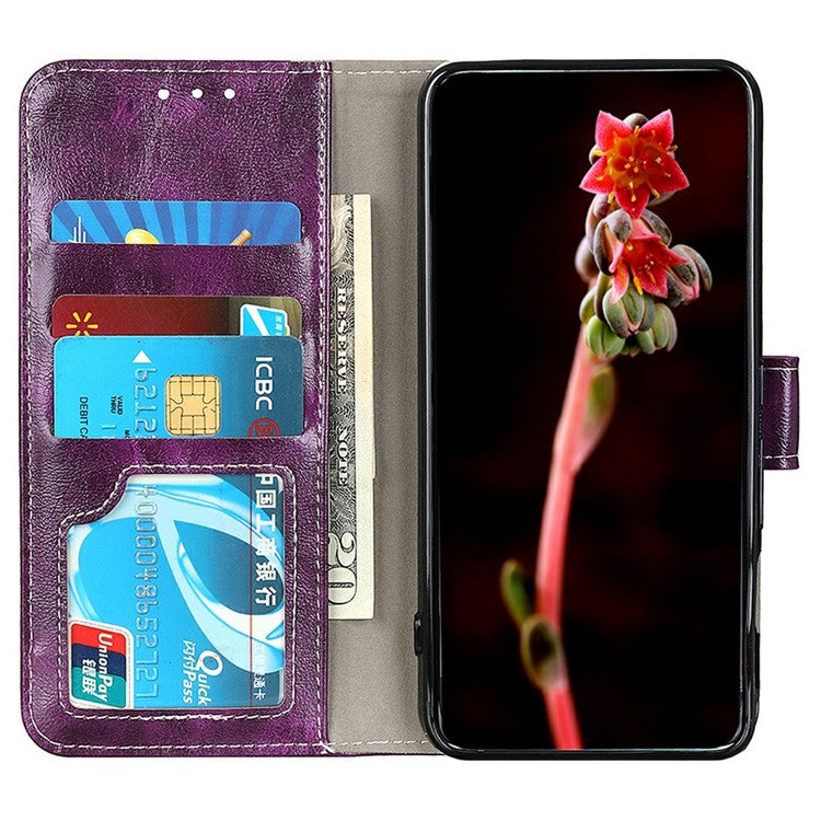 For Motorola Moto G75 5G Leather Case Wallet Phone Cover Crazy Horse Texture - Purple