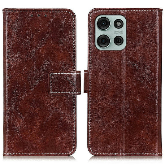For Motorola Moto G75 5G Leather Case Wallet Phone Cover Crazy Horse Texture - Brown