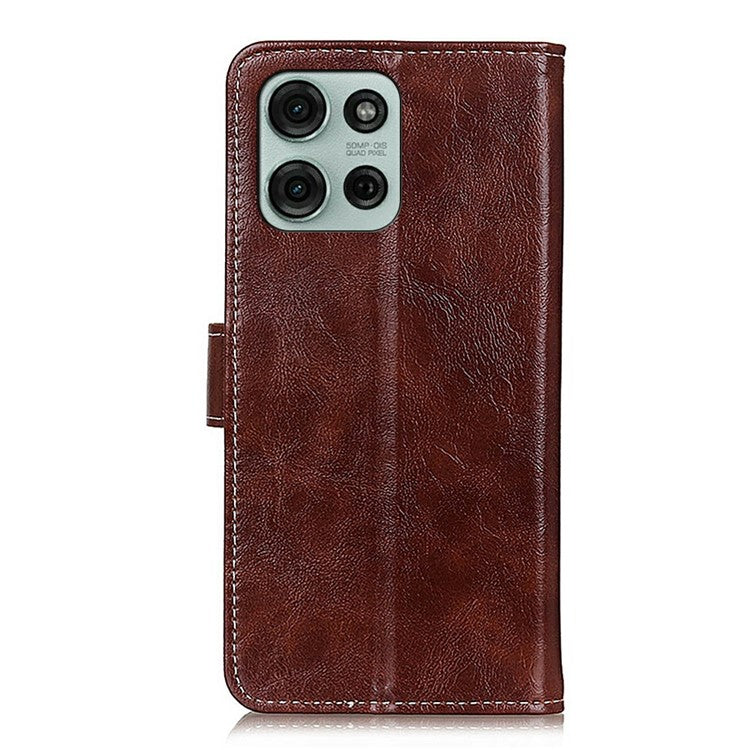 For Motorola Moto G75 5G Leather Case Wallet Phone Cover Crazy Horse Texture - Brown