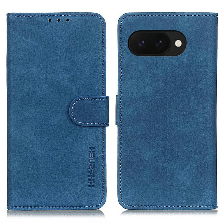 KHAZNEH For Google Pixel 9a Case PU Leather Retro Texture Phone Cover - Blue