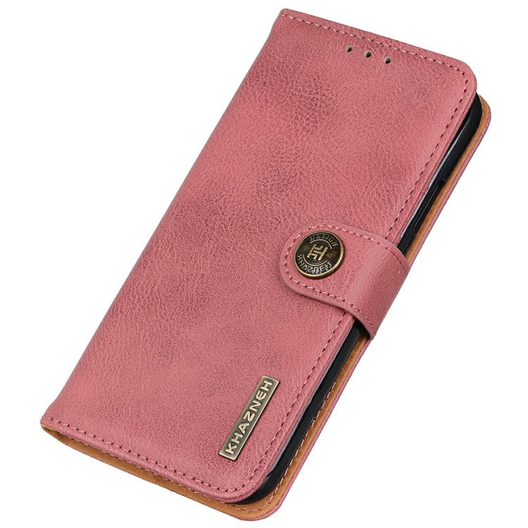 KHAZNEH For Google Pixel 9a Wallet Case Cowhide Texture Leather Flip Phone Cover - Pink