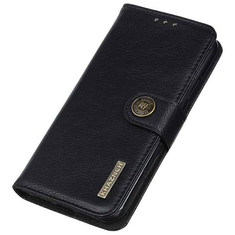 KHAZNEH For Google Pixel 9a Wallet Case Cowhide Texture Leather Flip Phone Cover - Black