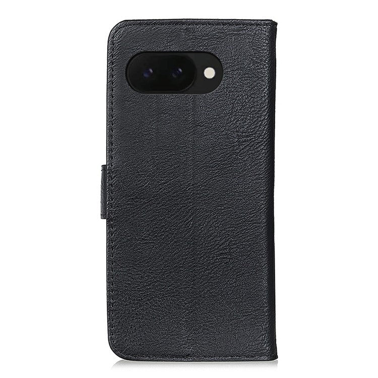KHAZNEH For Google Pixel 9a Wallet Case Cowhide Texture Leather Flip Phone Cover - Black
