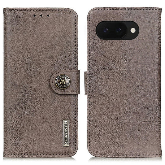 KHAZNEH For Google Pixel 9a Wallet Case Cowhide Texture Leather Flip Phone Cover - Khaki