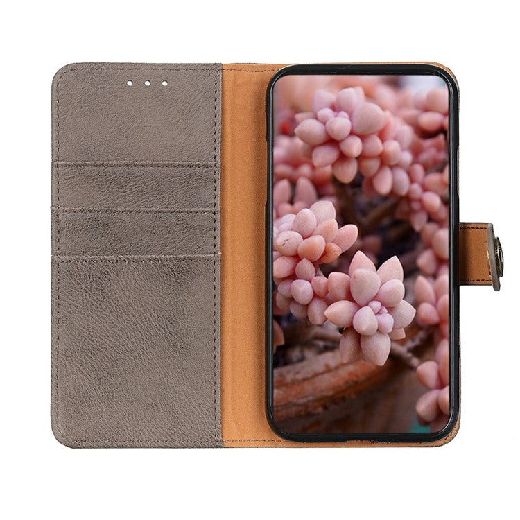 KHAZNEH For Google Pixel 9a Wallet Case Cowhide Texture Leather Flip Phone Cover - Khaki