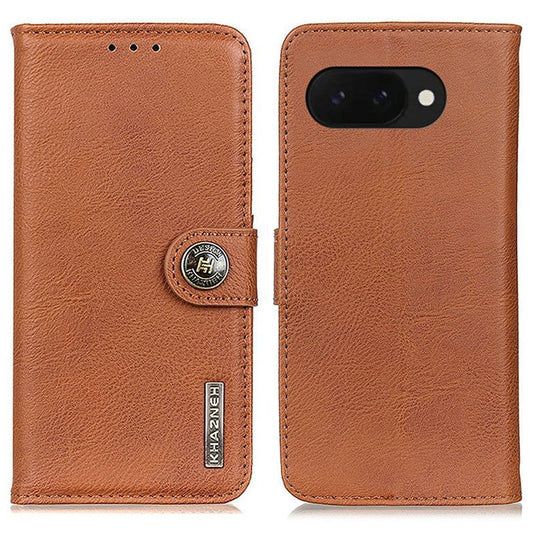 KHAZNEH For Google Pixel 9a Wallet Case Cowhide Texture Leather Flip Phone Cover - Brown