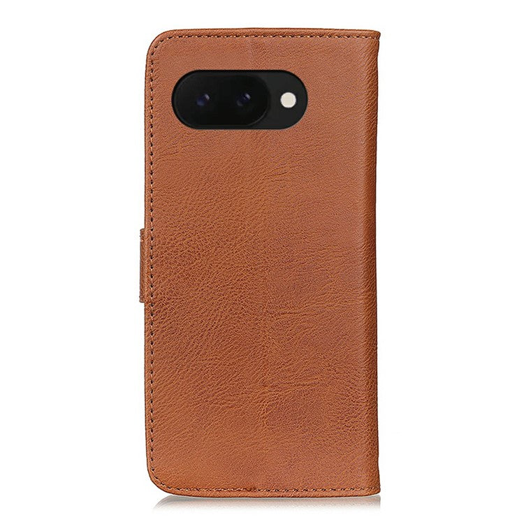 KHAZNEH For Google Pixel 9a Wallet Case Cowhide Texture Leather Flip Phone Cover - Brown
