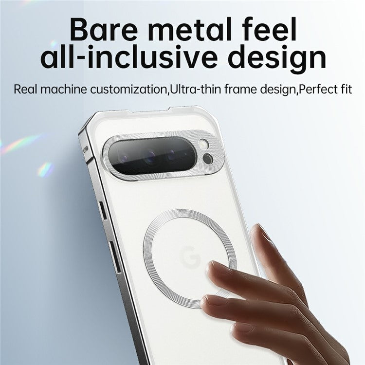 For Google Pixel 9 Case Compatible with MagSafe Hard PC Metal Frame Frosted Phone Back Cover - Titanium Grey