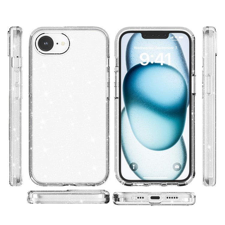 For iPhone SE (2025) Case Compatible with MagSafe Shockproof TPU+PC Glitter Back Cover - White