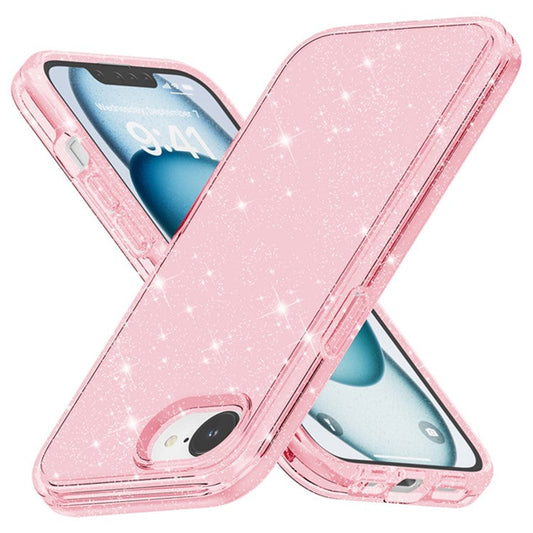 For iPhone 16e Case Thickened Shockproof TPU + PC Glitter Back Cover - Pink