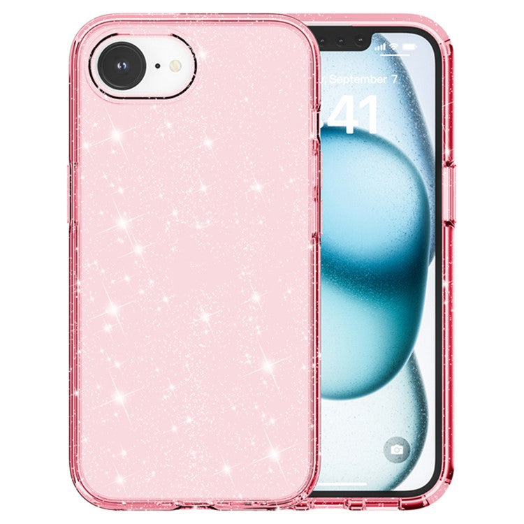 For iPhone 16e Case Thickened Shockproof TPU + PC Glitter Back Cover - Pink
