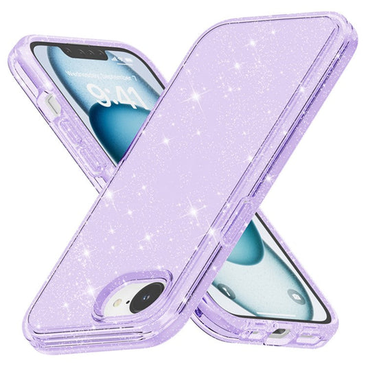 For iPhone 16e Case Thickened Shockproof TPU + PC Glitter Back Cover - Purple