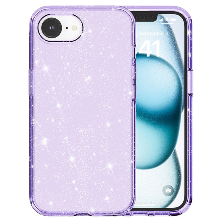 For iPhone 16e Case Thickened Shockproof TPU + PC Glitter Back Cover - Purple