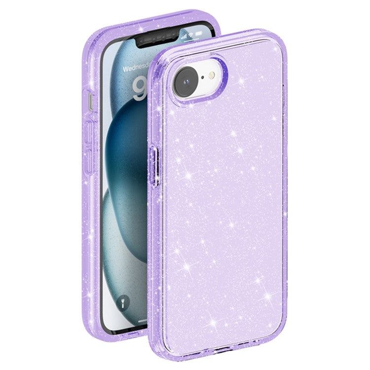 For iPhone 16e Case Thickened Shockproof TPU + PC Glitter Back Cover - Purple