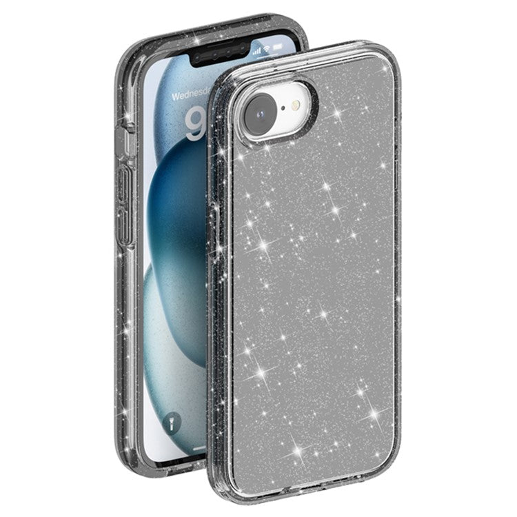 For iPhone SE (2025) Case Compatible with MagSafe Shockproof TPU+PC Glitter Back Cover - Black