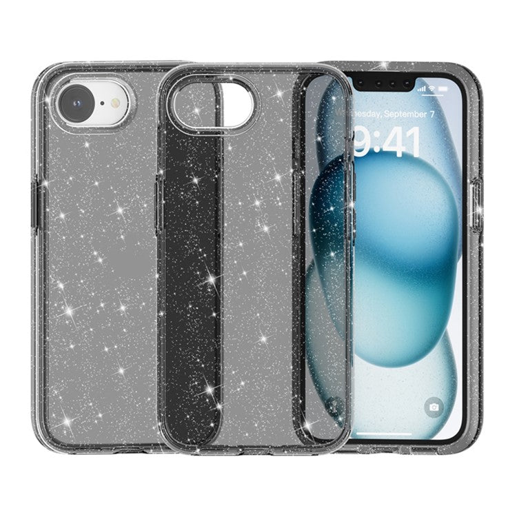 For iPhone SE (2025) Case Compatible with MagSafe Shockproof TPU+PC Glitter Back Cover - Black