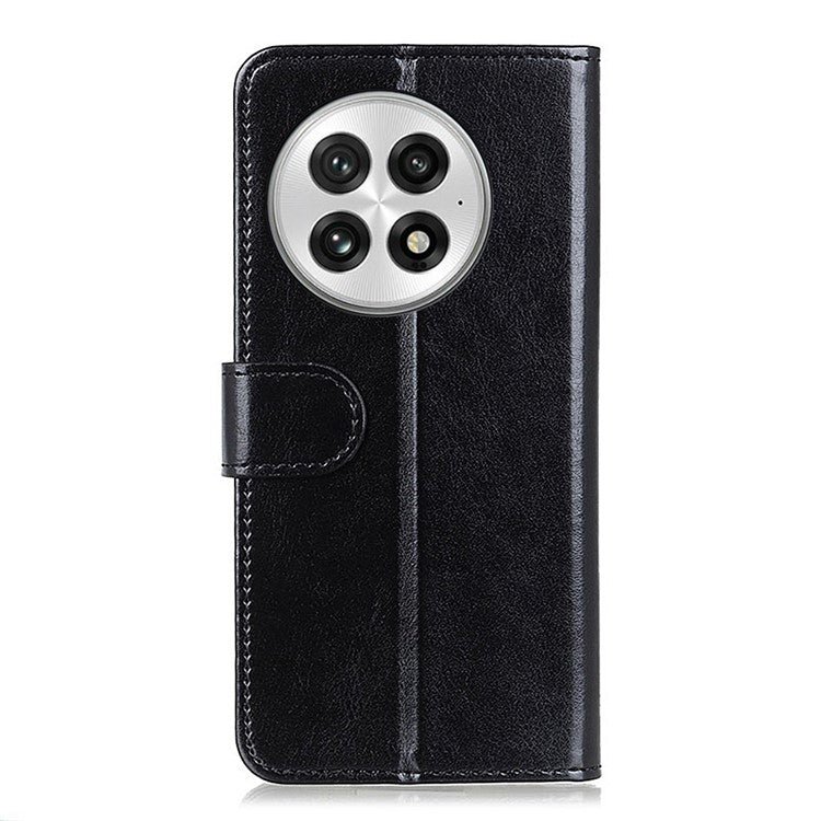 For OnePlus 13 Case Crazy Horse Texture PU Leather Phone Stand Cover - Black