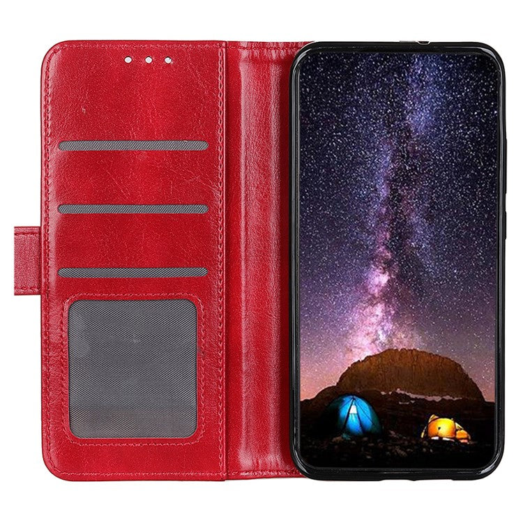 For OnePlus 13 Case Crazy Horse Texture PU Leather Phone Stand Cover - Red