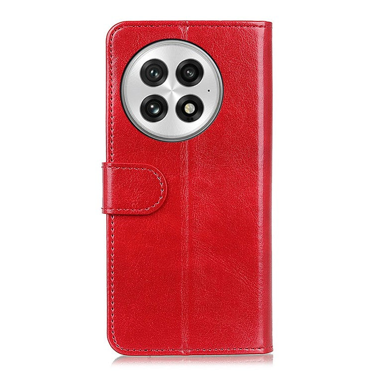 For OnePlus 13 Case Crazy Horse Texture PU Leather Phone Stand Cover - Red