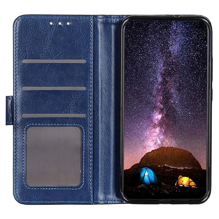 For OnePlus 13 Case Crazy Horse Texture PU Leather Phone Stand Cover - Blue
